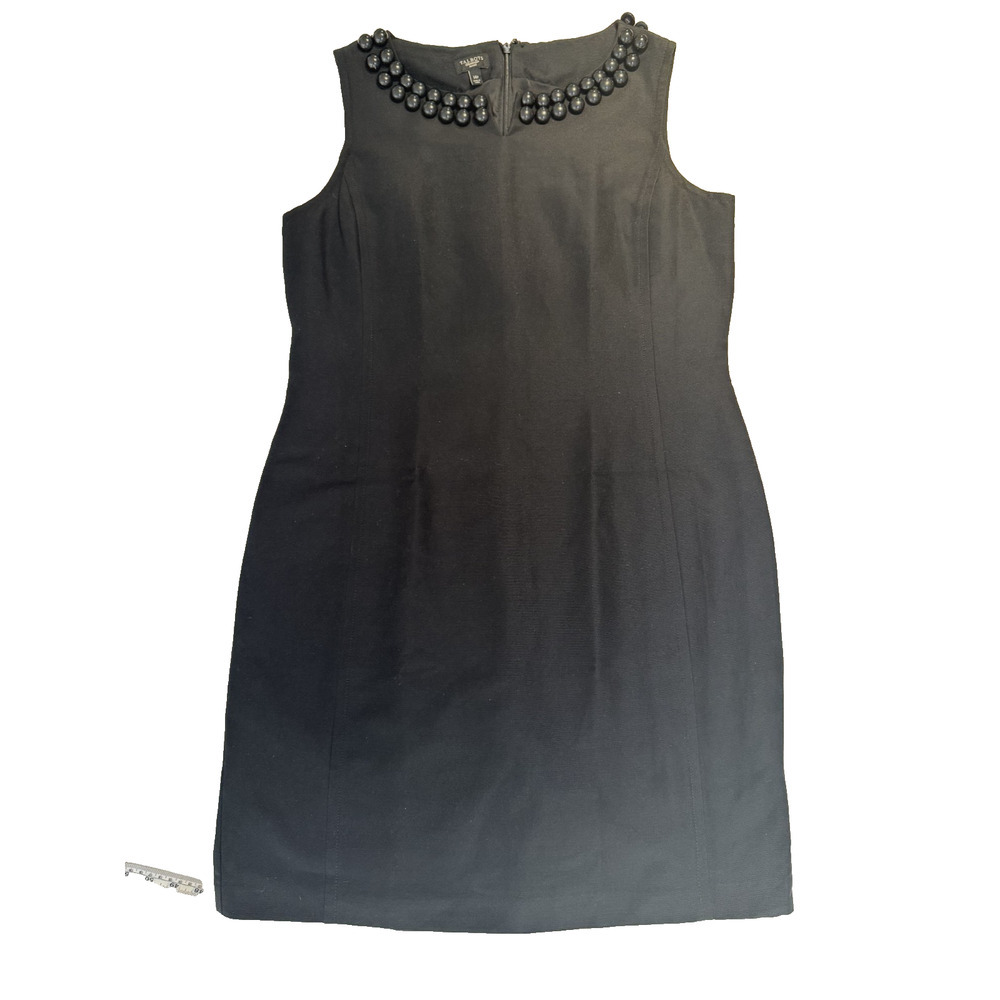 Talbost Petites Black Sheath Dress Beaded Neckline Silk Blend Sleeveless 4P